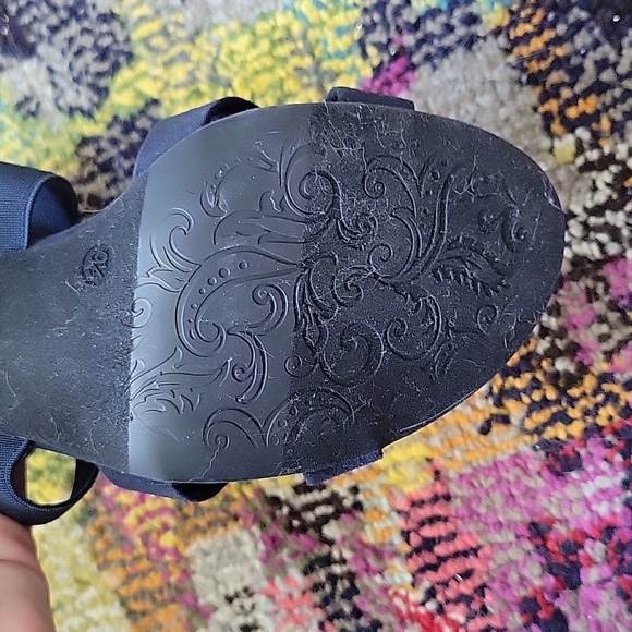 Navy blue suede strappy heels with zipper back, size 9 - Picture 11 of 14